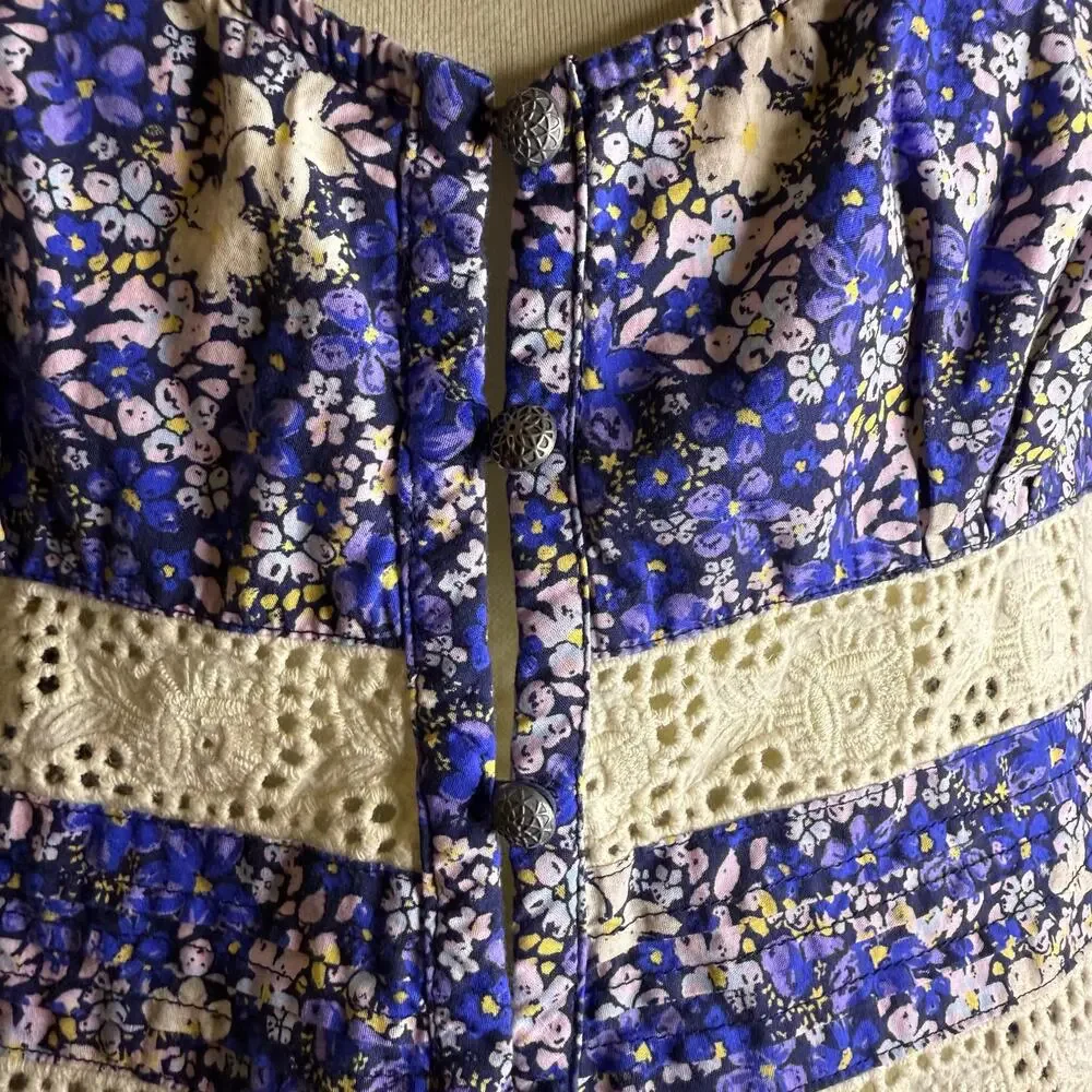 Free People Kiana Eyelet Floral Lace Peplum Camisole Top, Blue, Women's Large